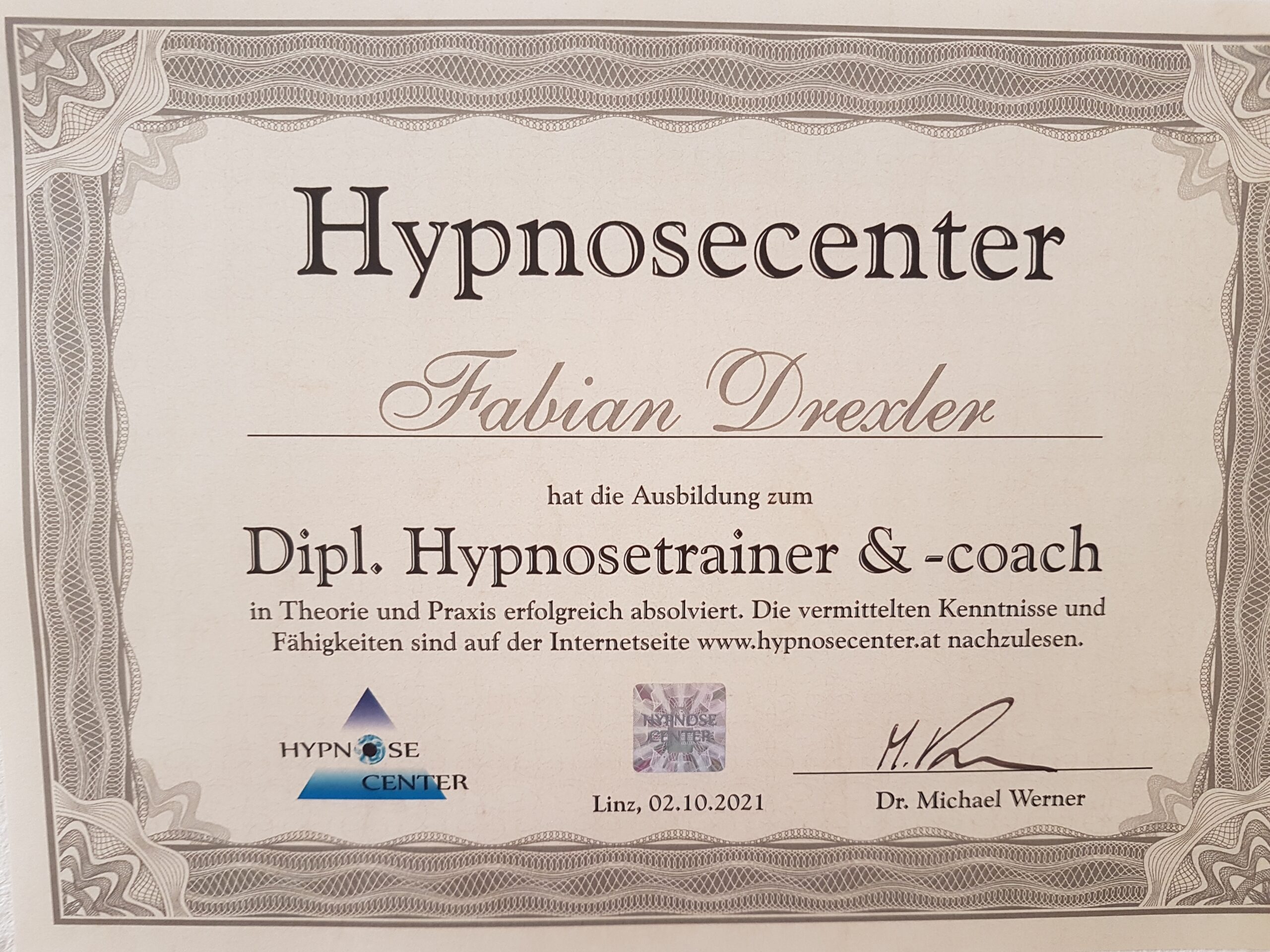 Zertifizierter und qualifizierter Hypnotiseur Fabian Drexler